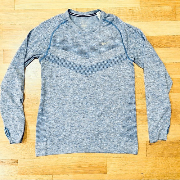 Nike Men's Running Blue Heathered Dri-Fit Long Sleeve - Picture 1 of 9